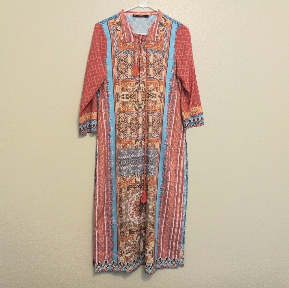 Fusion Beats India Orange Blue Silky Dress